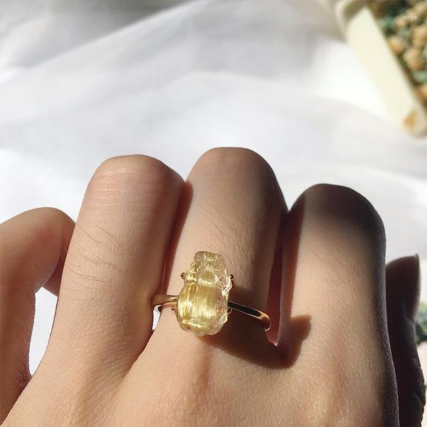 Bagues de cluster Or naturel Rutilated Quartz Pixiu Bague Feng Shui Amulette Richesse Chanceux Ouvert Réglable Bouddhiste Bijoux Pour Femmes Cadeau