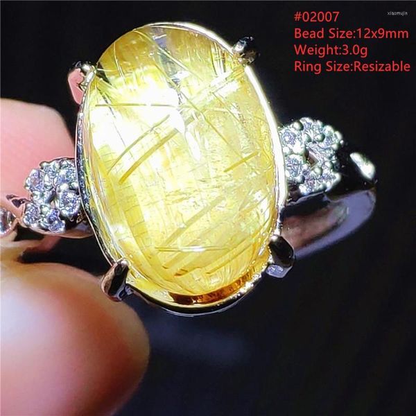 Anillos de racimo Gold Natural Rutilated Stone Anillo ajustable Brasil Brasil Mujer Men Beads Joya de moda amarilla