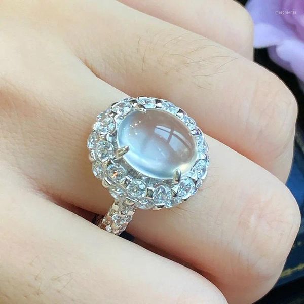 Anillos de racimo Natural Gris Ágata blanca Piedras preciosas 5A Diamantes de circón para mujeres Joyería fina llena de oro Madre Esposa Regalos Bandas