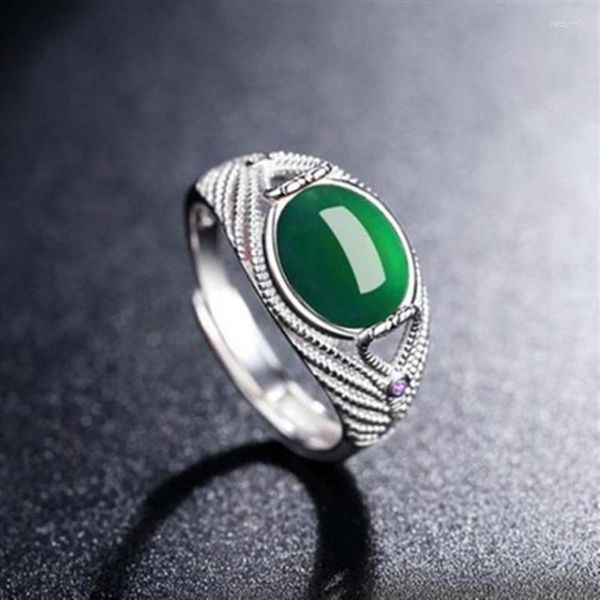 Bagues en grappe calcédoine verte naturelle sculptée à la main bague goutte d'eau bijoux de mode hommes et femmes 925 incrusté réglable