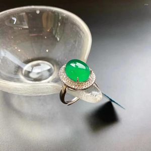 Anillos de racimo Calcedonia verde natural Apertura Anillo ajustable Diamantes retro chinos Exquisito encanto brillante Joyería de plata para mujer