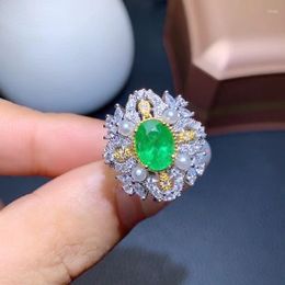 Clusterringen Natural Green Emerald Ring Echte S925 Sterling Silver Fashion Vintage May Birthstone voor vrouwen Fijne sieraden