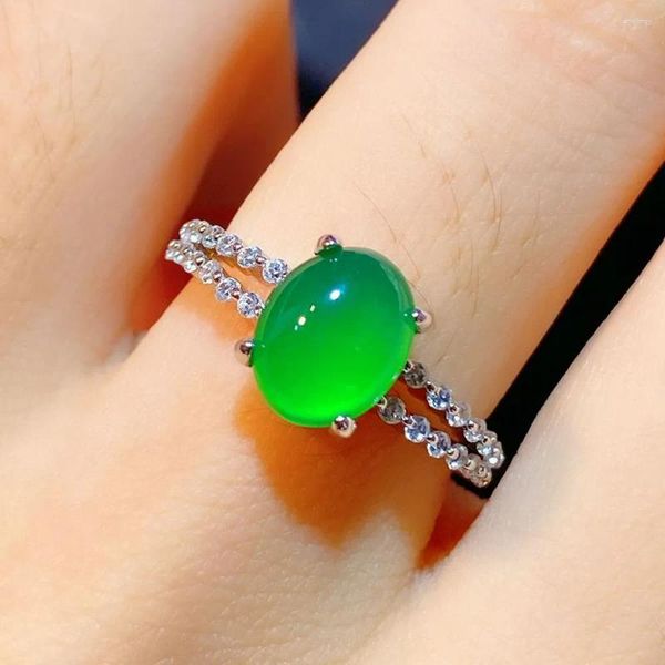Bagues de cluster Naturel Green Jade Agate Emerald Gemstones Zircon Diamants pour femmes Or blanc Bandes remplies Fine Bijoux Cadeaux d'anniversaire