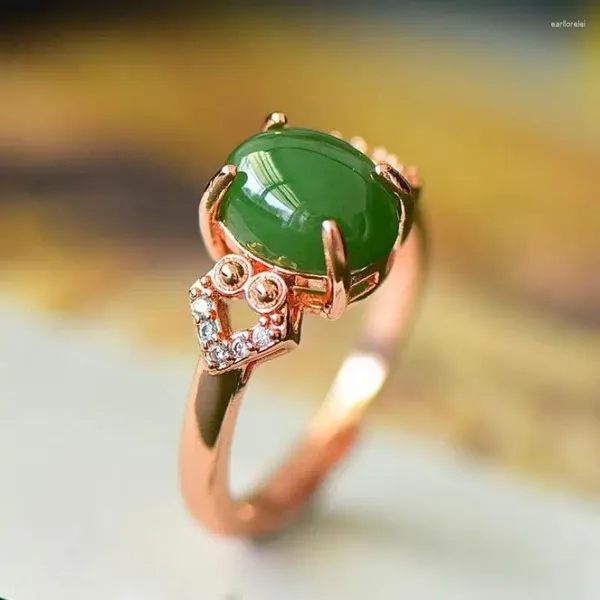 Anillos de racimo Anillo de jade verde natural Mujeres ajustables Joyería fina Genuino Hetian Jades Nefrita Oro rosa para novia Mamá Regalos