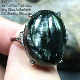 Cluster ringen natuurlijke groene serafiniet ring 925 zilver voor vrouw mannen cadeau genezing kristal 17x13mm kralen steen verstelbare sieraden