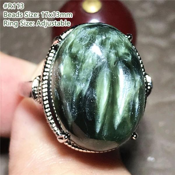 Bagues de cluster Naturel Vert Seraphinite Bague Bijoux Pour Femme Lady Homme Cadeau Argent Guérison Richesse Cristal Perles Pierre Réglable AAAAAClust