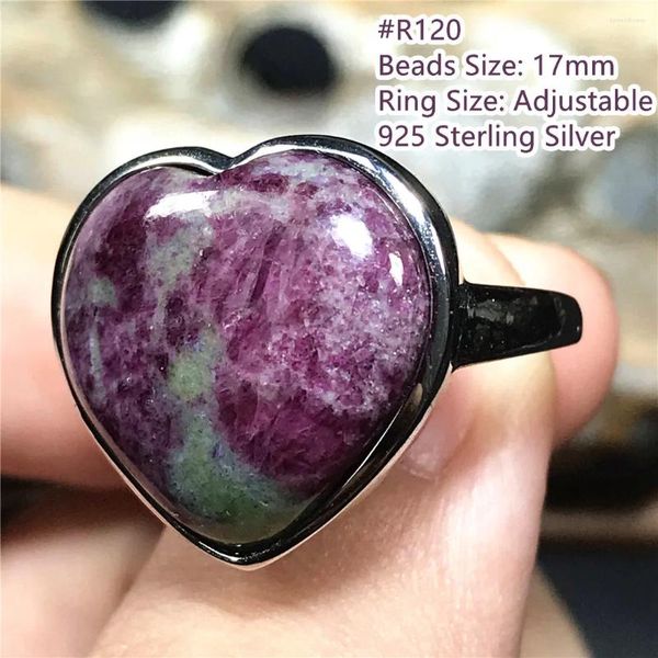 Anillos de racimo Corazón natural Rubí Zoisita Anillo para mujeres Hombres Amor Curación Regalo Cristal Piedras preciosas Cuentas Plata esterlina Joyería ajustable