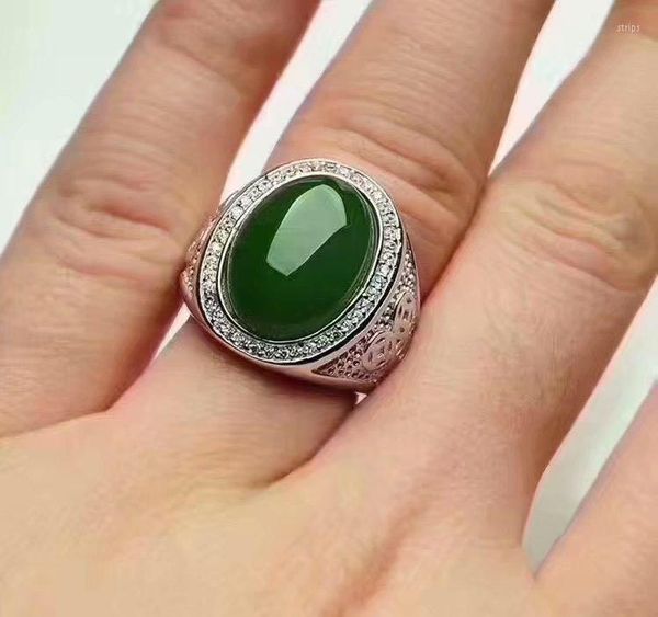 Cluster Rings Natural Hetian Jade Man Ring 925 Sterling Silver Wholesales Fine Jewelry 15 20mm Gem