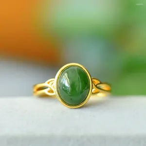 Clusterringen Natuurlijke Hetian Jade Ring Gemstone Gold Compated sieraden Accessoires Geschenken Mode Vrouwen verstelbaar