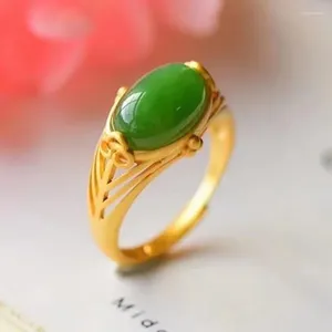 Clusterringen Natuurlijke Tian Jasper Openingsring Chinese stijl Vintage Unieke oude gouden ambachtelijke charme Damesmerksieraden Verstelbaar