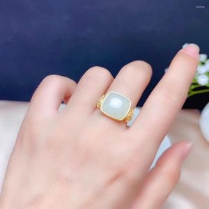 Clusterringen Natuurlijke Hetian White Jade Ring For Women Silver Jewelry Soft Character Real 925 Gold Compated Special Craft Manship Frosted