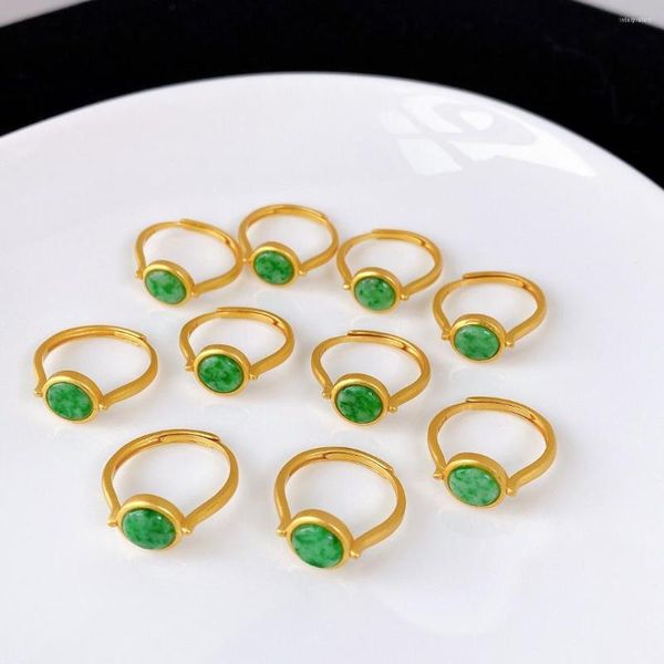 Bagues de cluster Jade naturel A Cargo Yang Green Petit anneau rond Zhengyang S925 Plaqué argent 24 carats Méthode ancienne