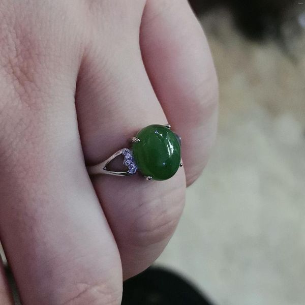 Anillos De racimo, anillo ovalado De gema verde Jade Natural, joyería De Mujer, tamaño ajustable, regalo De aleación, Aro De Luz, Anillos De Mujer