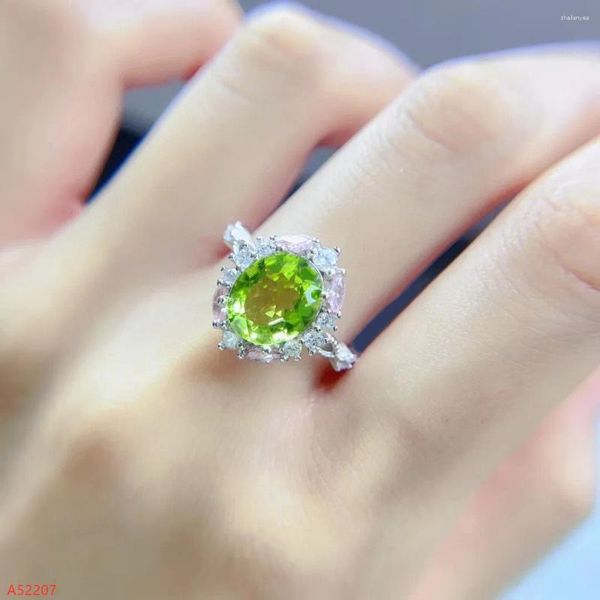 Bagues de cluster Bijoux naturels 925 Sterling Silver Femme Peridot Bague réglable Fête d'anniversaire s'est fiancée Marry Cadeau Année Fing