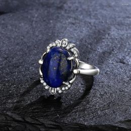 Clusterringen Natuurlijke Lapis Lazuli Ring 925 Sterling Silver For Women Vintage 10 14mm Moonstone Labradorite sieraden Geschenken