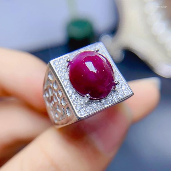 Cluster anneaux de grande particule naturelle Ruby Men's Ring 925 Silver Serling 7 Pigeon Oeuf