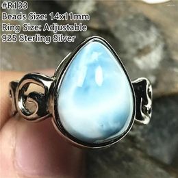 Cluster Anneaux Natural Larimar Stone Ring Jewelry For Woman Man Gift 925 Silver 14x11mm Perles Water Match Crystal réglable