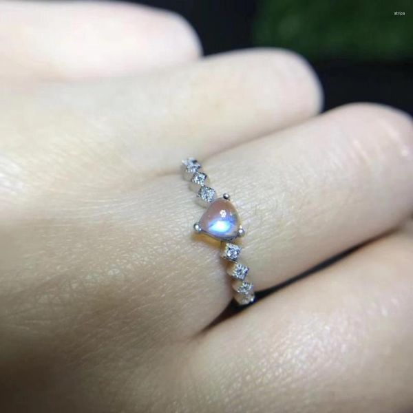 Cluster Rings Natural Light Blue Moonstone Ring S925 Silver Gemstone Lovely Simple Chess Triangle Girl Women's Party Gift Jewelry