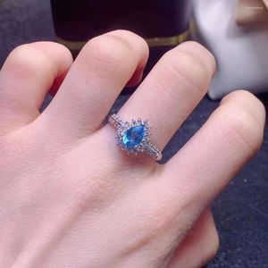 Clusterringen Natuurlijke London Blue Topaite Ring 925 Silver Set 5x7mm edelsteen Luxe Girls Girls Holiday Party Cadeau