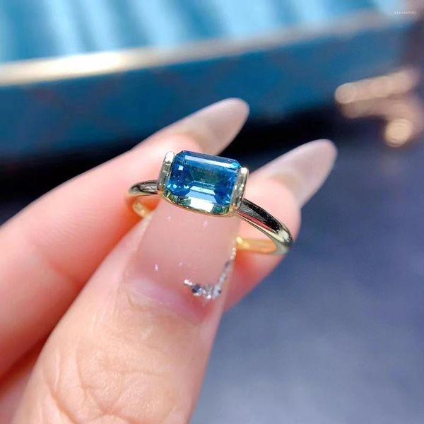 Anillos de clúster Natural London Blue Topaz para Women Silver 925 Joyas Gemas Gemas de lujo 18k Artículos de envío gratis chapados en oro