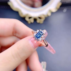 Clusterringen Natuurlijke London Blue Topaz Ring 925 Zilver Gecertificeerd Vierkant 4x6mm Edelsteen Mooi Meisje Cadeau