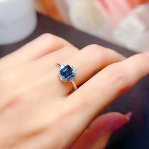 Cluster Rings Natural London Blue Topaz Ring 6 6mm Gemstone Fashion Ladies Genuine Sterling Silver Luxury Fine Jewelry Birthstone Gift