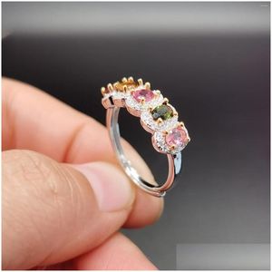 Clusterringen Natuurlijke MTI-kleurtoermaline Sier Ring Totaal 0,6ct M 4 mm October Geboortegeschenk voor vrouw Drop Delivery Sieraden Dhvji