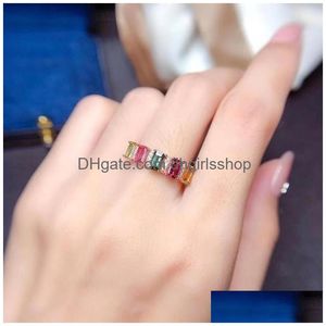 Bagues de cluster Naturel Mti-Color Tourmaline Bague pour femme M 5mm Sier 925 Bijoux de pierres précieuses Drop Livraison Dhot7