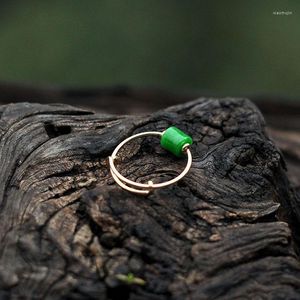 Cluster ringen natuurlijke Myanmar Jade gedroogde saffier S925 Sterling Silver Ring Open -achtige ingelegde dames bergliniaal Handmade