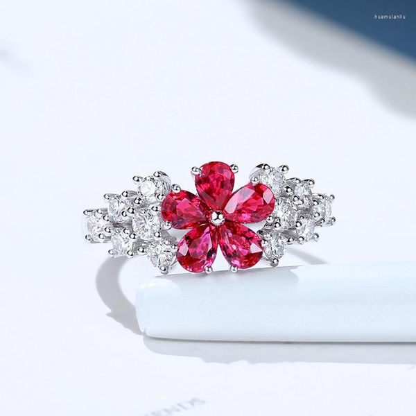 Bagues de fiançailles bague de fiançailles en diamant en or blanc 14k 585 bague de fiançailles en diamant de poire naturelle rubis naturel bijoux authentiques