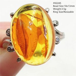 Bagues de cluster Naturel Piebald Rouge Ambre Bague réglable Jaune Pierre précieuse 925 Bijoux en argent sterling Femmes Hommes