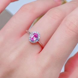 Anillos de racimo Zafiro rosa natural para compromiso 4 mm 6 mm 0.5ct Anillo de bodas 925 Joyas de plata