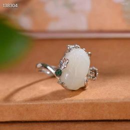 Cluster Ringen Natuurlijke Echte 925 Sterling Zilver Ingelegde Witte Tian Jade Dappere Troepen Open Ring Voor Vrouwen Verlovingscadeau