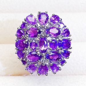 Clusterringen Natural Real Amethyst Luxury Big Ring 925 Sterling Silver 0.25CT 14 pcs 0.4ct 9pcs edelsteen fijne sieraden x222165