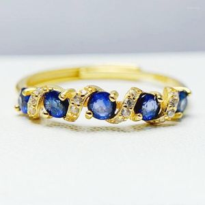 Cluster Ringen Natuurlijke Echte Blauwe Saffier Slanke Ring 3 3mm 0.15ct 5 stks Edelsteen 925 Sterling Zilveren Fijne Sieraden T236186