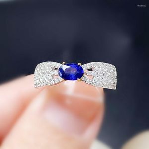 Clusterringen Natural Real Blue Sapphire Luxury Ring 4 6mm 0,6ct Gemstone 925 Sterling Silver Fine Jewelry T236187