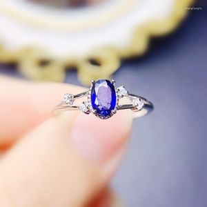 Clusterringen Natural Real Blue Sapphire Ring 925 Sterling Silver 4 6mm 0,6ct Gemstone Fine Jewelry Women J228253