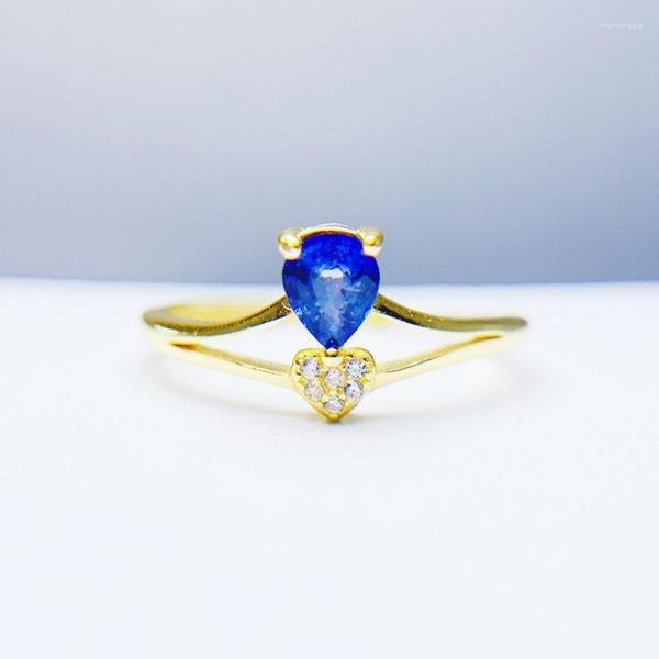 Bagues de Grappe Naturel Réel Bleu Saphir Amour Coeur Style Anneau 925 Argent Sterling 4 5mm 0.4ct Gemstone Fine Jewelry T236170