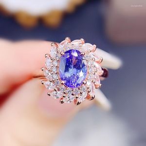 Bagues de cluster Naturel Véritable Bleu Tanzanite Bague Par Bijoux Style De Luxe 6 8mm 1.4ct Pierre Précieuse 925 Sterling Argent Fine J238253