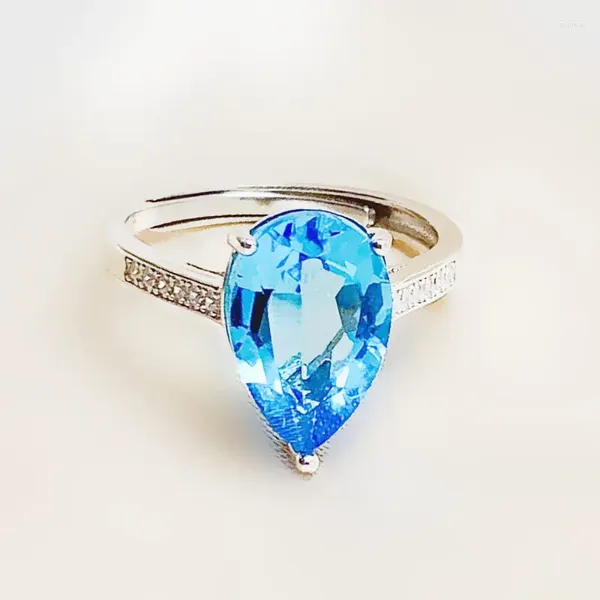 Bagues de cluster Naturel Real Blue Topaz ou Garnet Bague Goutte d'eau Style 925 Sterling Argent 8 12mm 6.5ct Gemstone Fine Bijoux T2312132