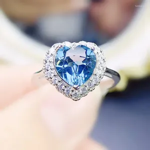 Cluster ringen natuurlijke echte blauwe topaas ring liefde hart stijl per sieraden 8 8 mm 2,5 ct edelsteen 925 sterling zilver fijn J23945
