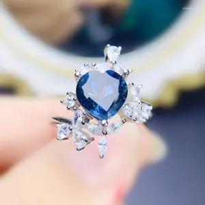 Cluster ringen natuurlijke echte blauwe topaas ring liefde hart luxe stijl per sieraden 8 8 mm 2,5 ct edelsteen 925 sterling zilver fijn J23946