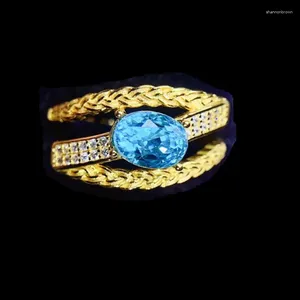 Cluster ringen natuurlijke echte blauwe topaas ring ovale luxe stijl per sieraden 5 7 mm 1.1ct edelsteen 925 sterling zilver fijn J23952