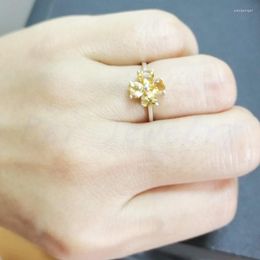 Bagues de grappe bague en Citrine véritable naturelle 0,35 ct 4 pièces pierres précieuses amour coeur fleur Style 925 argent Sterling # C981809