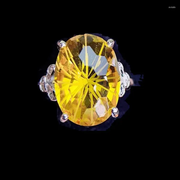 Cluster anneaux naturels real citrine anneau ovale grand style 10 14 mm 6.5ct pierre de pierre précieuse 925 Bijoux fin en argent sterling j238282