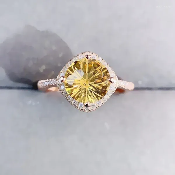 Bagues de cluster Naturel Véritable Citrine Bague Style Carré 8 8mm 1.8ct Pierre Précieuse 925 Sterling Argent Fine Bijoux J238284