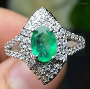 Clusterringen Natural Real Emerald Ring 925 Sterling Silver 0.85CT Gemstone Fine Jewelry Luxury Style S9111811