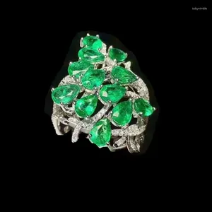 Clusterringen Natuurlijke echte groene smaragdring Luxe bloemstijl 0,25ct 12pcs Gemstone 925 Sterling zilveren fijne sieraden J238205