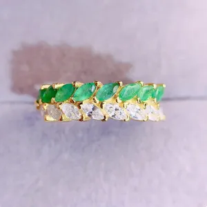 Clusterringen natuurlijke echte groene smaragdring luxe kleine stijl 925 sterling zilveren fijne sieraden 0.15ct 8pcs edelsteen l231266