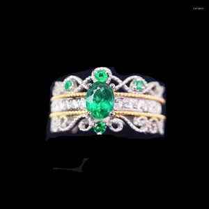 Anneaux de cluster Naturel Real Green Emerald Ring Crown Style 4 6mm 0.5ct Gemstone 925 Sterling Silver Fine Bijoux Trois styles à porter J23887